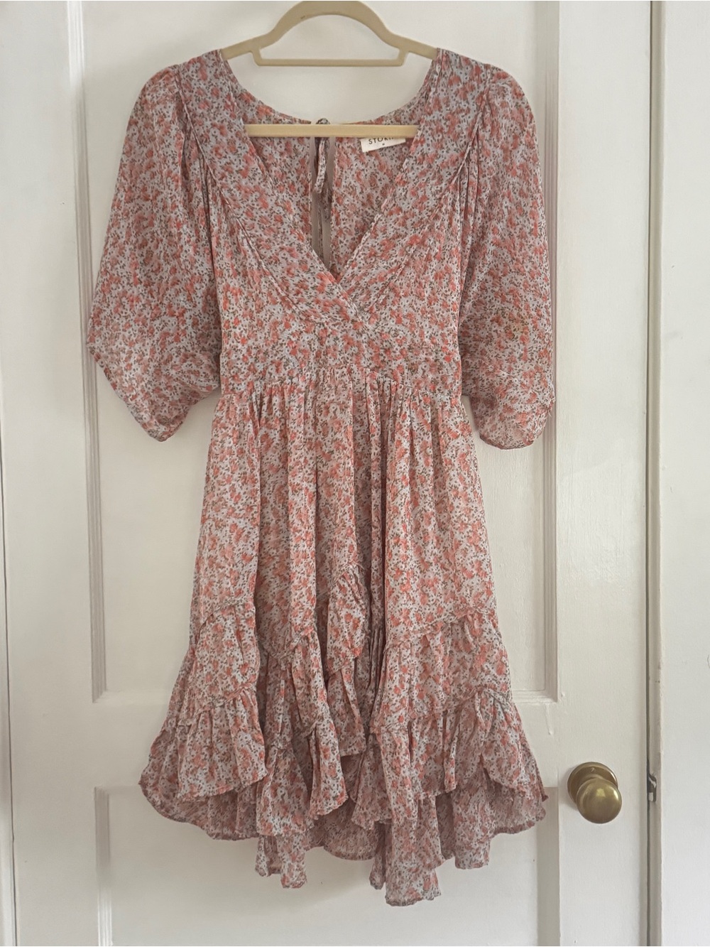 Storia Coral Pink Floral Ruffle Mini Dress